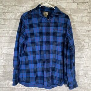 L.L.Bean blue plaid flannel shirt Size Medium outdoor gorpcore